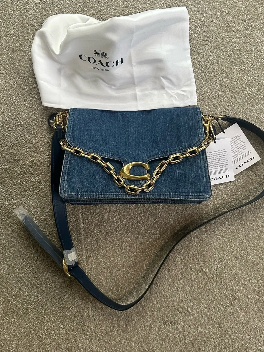 Coach Denim Chain Tabby 30 Shoulder Bag  with Gold Hardw
